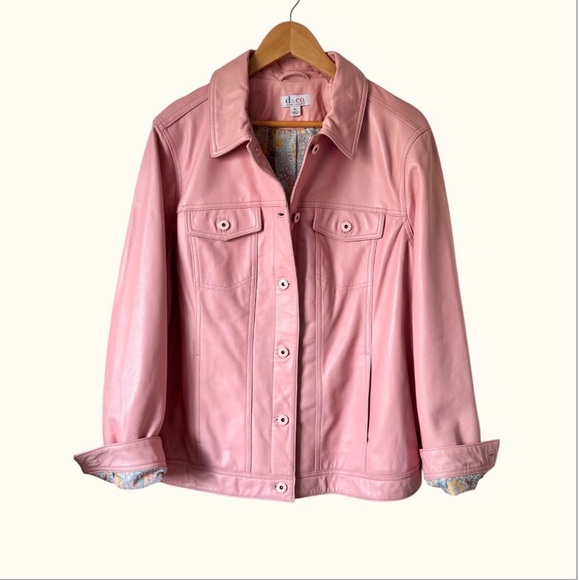 D&Co Genuine Leather Jacket Pink Paisley Lining Womens XL - Picture 5 of 6